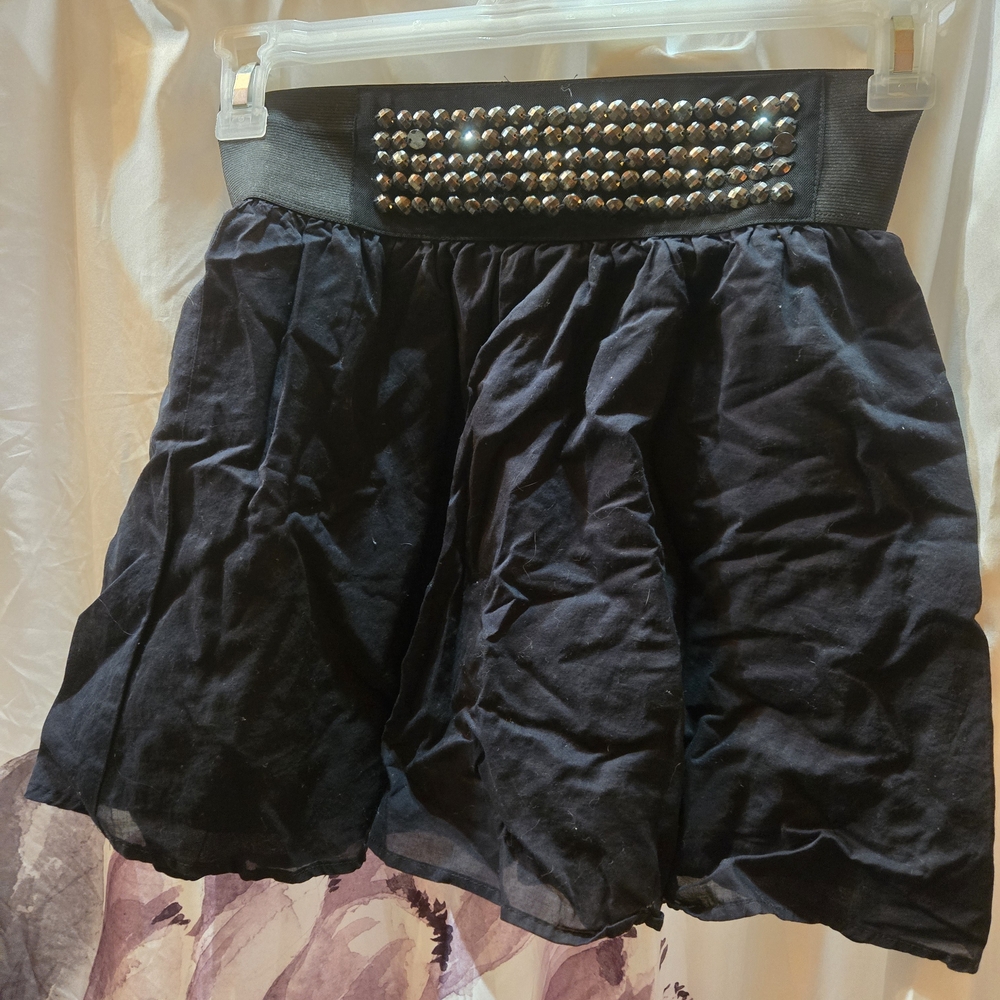 LC Lauren Conrad Black Mini Skirt with Studded Waistband